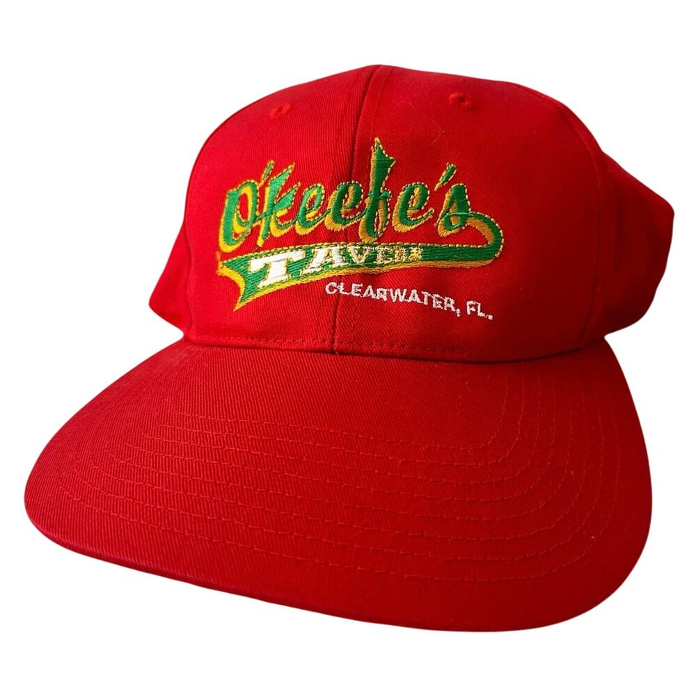 O’Keefe’s Tavern Clearwater Florida FL Hat Vtg Dad Cap 90s Red Bar Irish Pub Cap
